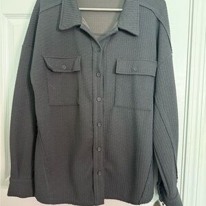 Oversized Button-Up Raw Hem Shirt